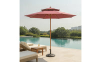 Outdoor Umbrella with Split-Level Top Covering-Grain Freestanding Umbrella with Crank Resistant for Vendors, Poolside, Garden