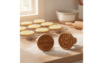 2 Pieces Easy to Use Cookie Stamp with Wooden Handle Versatile Cookie Stamp with Handle Comfortable Baking Dough Press Sturdy for Parties
