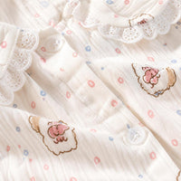 Cute Puppy Cloud Cotton Pajama Set for Women, Long Sleeve with Doll Collar and Lace Trim