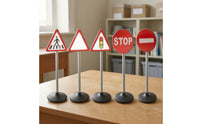 5 Pieces Freestanding Road Sign Models Safety Toy Road Signs with Bases Realistic Toy Traffic Signs Sturdy for Teachers, Toddlers, Playroom