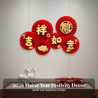2026 Horse Year Paper Fan Flowers, Chinese New Year Decor, Classroom, Glass Pane, Festive Scene Setup
