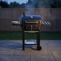 Barbecue Grill with Side Shelves Curved Lid Black Barbecue Grill Chimney Vent Outdoor Cooking for Backyard