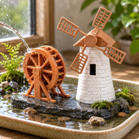 2 Pieces Miniature Landscape Decoration Set Decorative Wind-Powered Mill Model