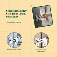 No-Drill Stainless Steel Hasp Latch, Security Door Lock, Easy Installation, Privacy Protection, kid protection, Push/Sliding Door Lock