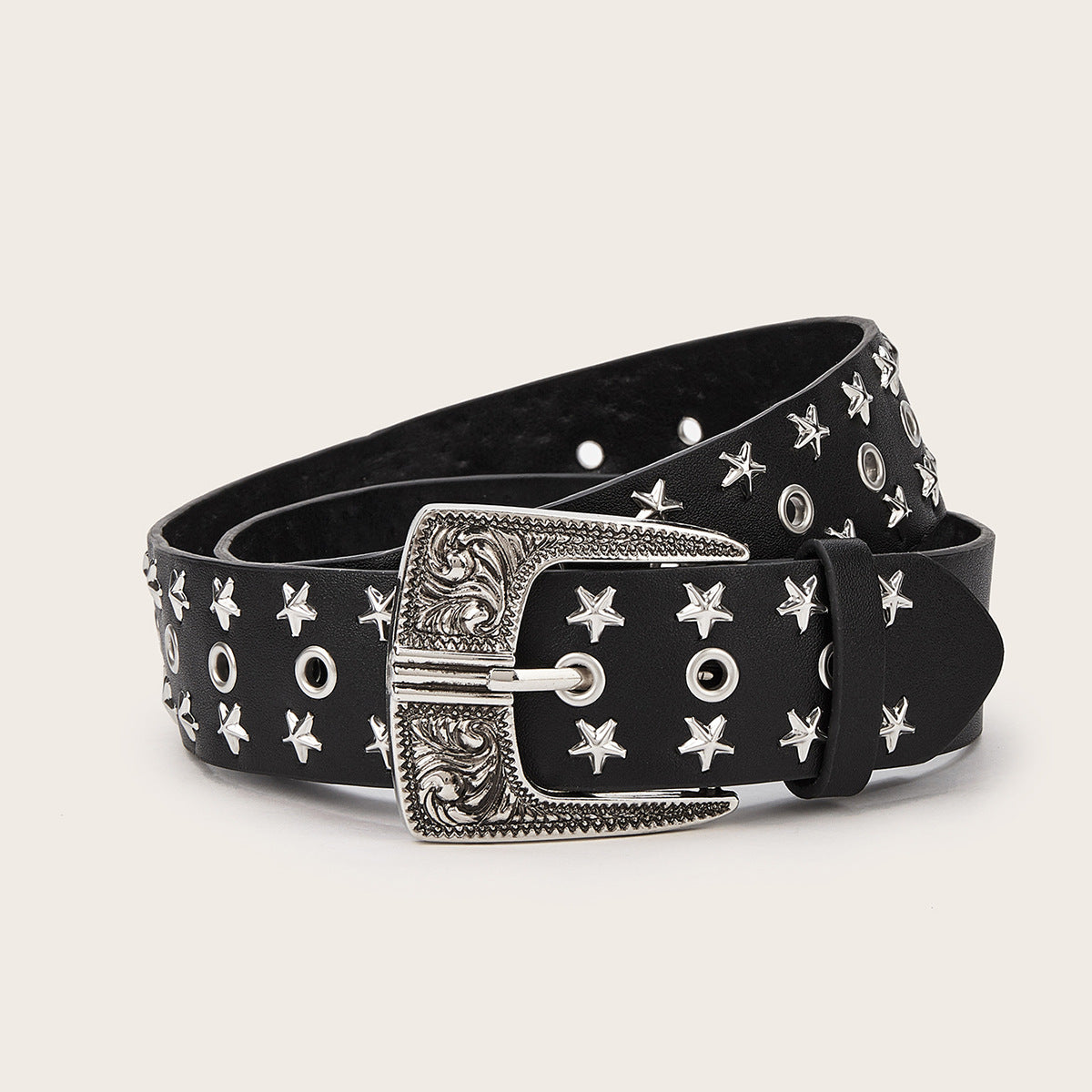 Punk Rivet Rhinestone PU Leather Belt with Star Compass Design