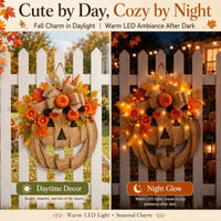 Halloween Pumpkin Door Wreath with Maple Leaves Wall Hanging