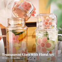 Bedside Water Carafe with Tumbler Heat Resistant Glass Pitcher with Tumbler Lid 2-in-1 Design Nightstand Water Pitcher Set for Office