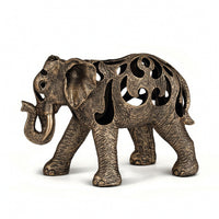 Elephant Sculpture with Cutout Patterns Antique Bronze Resin Elephant Figurine Retro Style Ornament for Art Collectors, Living Room, Office, Bookshelf