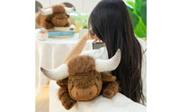 Lying Highland Bovine Stuffed Soft Highland Cow Stuffed Highland Cow Stuffed Toy Fuzzy Realistic Design for Children