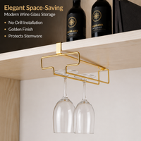 No-Drill Wine Glass Rack, Modern Metal Hanging Wine Glass Holder for Home Bar, Under Cabinet Stemware Rack, 26 cm