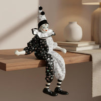 Dangling Leg Clown Doll Classic Design Ceramic Harlequin Doll Vintage Style Sitting Clown Figurine for Collectors, Shelf, Living Room