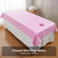 Massage Table Sheet with Face Hole Dense-Weave Weave Massage Sheet with Face Hole Satin Stripe Design Spa Bed Cover for Estheticians, Spas