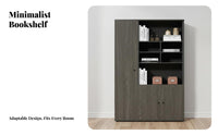 Wood Grain Finish Wooden Office File Cabinet Strong Load-Bearing Wooden Bookcase with Cabinet Long-Lasting and Sturdy Floor-Standing Storage Unit Silent Door Hinges for Managers, Book Lovers, Homeowners, Study Room, Bedroom, Hallway