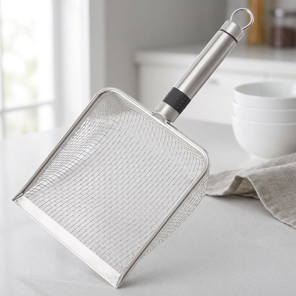 Pet Litter Scooper and Mesh Scooper, Stainless Steel Animal Waste Scooper, Garden Soil Sieve with Deep Basket for Cat Litter and Reptile Sand