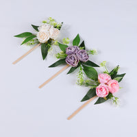 Three-Head Rose Cake Flower Artificial Forest Cake Topper for Wedding Birthday Decoration