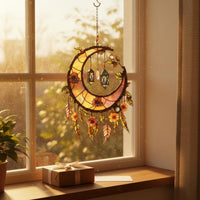 Flower-Adorned Moon Hanging Ornament Light Catching Acrylic Moon Ornament Creates Colorful Light Displays Window Hanging for Balcony, Patio