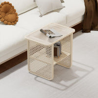 Two-Tier Woven-Panel Side Table Japanese Design 2-Tier Table Space-Saving