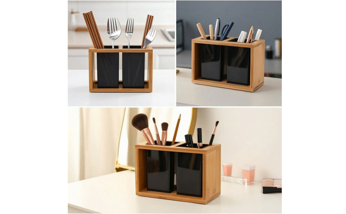 Bamboo Utensil Organizer Multi-Compartment Countertop Cutlery Holder Wooden Chopstick Holder with Compartments for Kitchen Counter, Dining Table