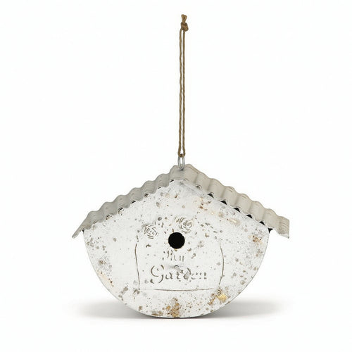 Distressed Finish Garden Decor Corrugated Roof Metal Birdhouse Ornament