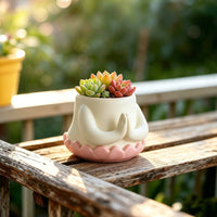 Sculptural Lotus Planter Nature-Inspired Planter with Hands Decorative Lotus Flower Pot Ceramic-Style for Windowsill, Desk, Shelf