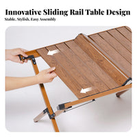 Slatted Roll-Top Table Secure Locking Mechanism Portable Dining Set for Families