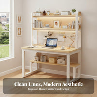 Desk Bookshelf Combo Multifunctional Computer Desk with Hutch Pegboard Wide Desktop Solid Wood Frame Functional Design Suitable for Students Kids Bedroom Dorm Room