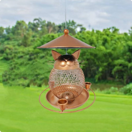 Feline-Shaped Bird Feeder Mesh Garden Decor Conical Top