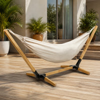 Detachable Swinging Bed with Stand Wooden Freestanding Swinging Bed Sturdy Furniture Comfortable for Adults, Garden