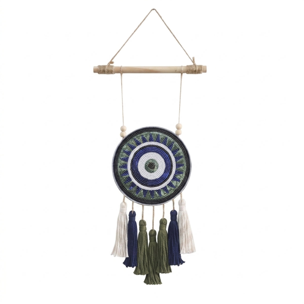 Woven Wall Art with Beads Bohemian Boho Wall Hanging with Wood Rod Lightweight Tapestry for Bedroom, Entryway