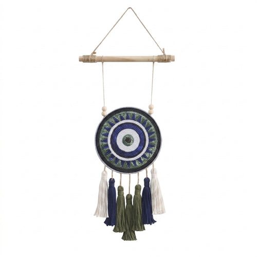 Woven Wall Art with Beads Bohemian Boho Wall Hanging with Wood Rod Lightweight Tapestry for Bedroom, Entryway