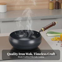Traditional Iron Wok Pre-Seasoned Uncoated Non-Stick Wok Deep Construction Frying Pan Universal Stovetop Compatible Kitchen