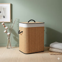 Lidded Bamboo Laundry Basket with Lid Easy to Carry Laundry Basket with Lid Freestanding Sturdy for Bathroom, Bedroom