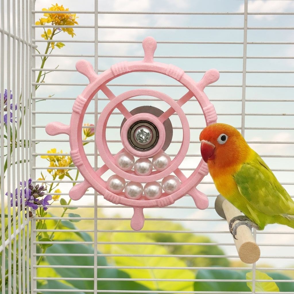 Parrot Toy Rotating Wheel with Spokes, PLA Material Interactive Bird Cage Accessory, Suction Cup Cockatiel Budgie and Parakeet Toy
