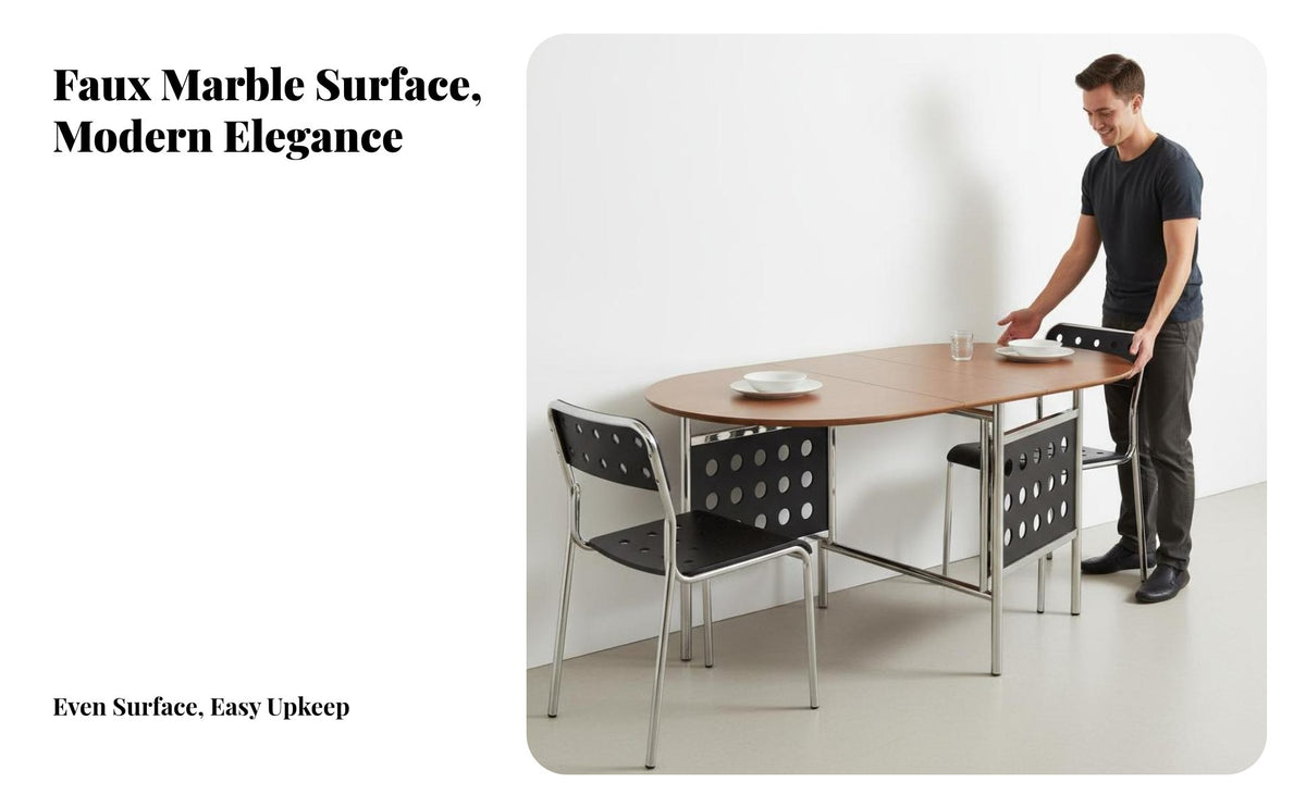 Foldable Design Drop Panel Table Retro Design Oval Drop-Panel Table Space-Saving Dining Furniture Folding Sides for Apartment Dwellers, Small Families, Young Adults, Kitchen, Living Room, Home Office