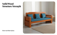 Solid Wood Bench Sofa Thick Sturdy Legs Wooden Frame Couch Comfortable Cushions Simple Wooden Long Chair for Renters, Students, Balcony, Porch, Office