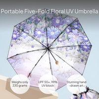 Double Layer Sun Umbrella, Hand-Painted Floral, UPF50+