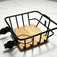 Metal Bike Basket Cup Holder Wood Base Basket Heavy Duty Vehicle Accessory for Commuting
