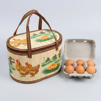 Woven bamboo basket with chicken pattern, 28x18x16 cm, for packaging and storage