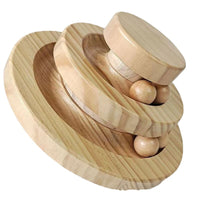 Solid Wood Cat Toy Three-Layer Turntable with Rolling Ball