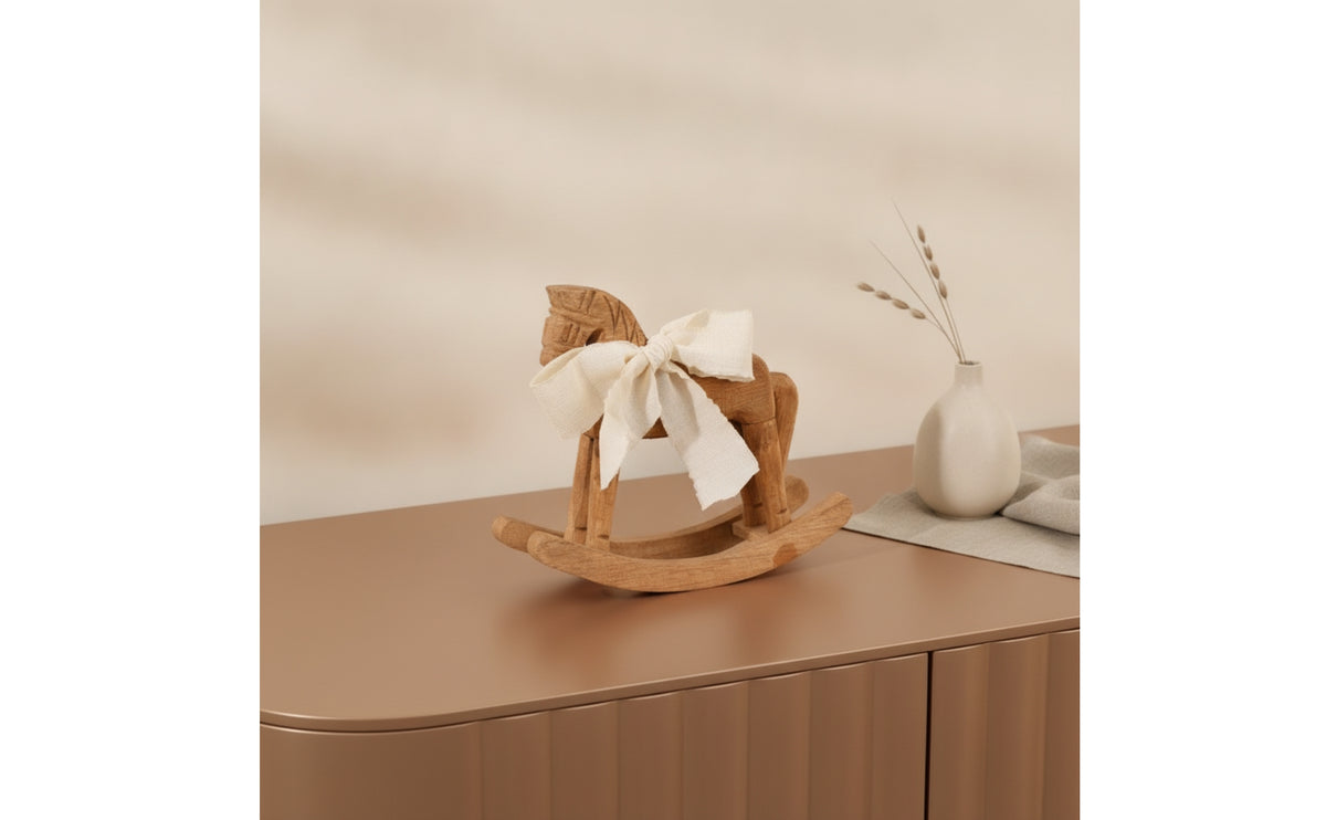 Wooden Rocking Horse Tabletop Wooden Rocking Horse Figurine Rustic Statue for Decorators, Collectors, Bookshelf, Nursery