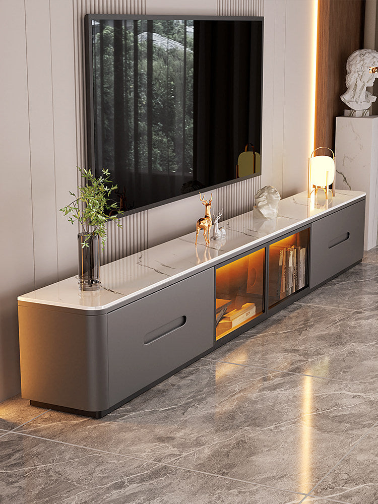 TV Cabinet and Coffee Table Set with Marble-Look Top, Modern Light Luxury Style