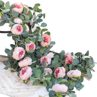 Artificial Rose Vine with 36 Champagne Pink Peony Heads for Home and Outdoor Decor