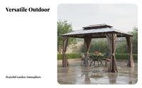 Aluminum Frame Gazebo Waterproof Rigid-Roof Gazebo Weather Resistant Double Roof Pavilion for Homeowners, Families, Backyard, Courtyard, Lawn