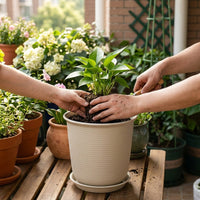 Plant Pots for House Plants and Indoor Plants, Pack of 4 Resin Flower Pots, Large Plant Pots Outdoor with Ribbed Design, Tall 30cm Plant Pot