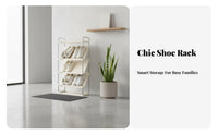 Stainless Steel Frame Narrow Slanted Shoe Shelf Space-Saving Design Slim Entryway Shoe Stand Sturdy Construction Household Storage Easy Assembly for Apartment Dwellers, Homeowners, Hallway, Bedroom, Behind the Door, Living Room