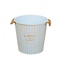 Metal Flower Pail Planter Rope Handles Garden Decor Decorative Accent