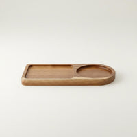 Wooden Tray Unique Shape Wooden Tray with Rattan Coaster Handcrafted Acacia Wood Snack Platter for Home, Cafe, Hotel