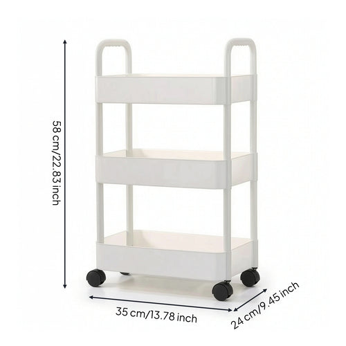 3-Tier Rolling Cart Easy to Move Rolling Storage Cart with Mesh Shelves