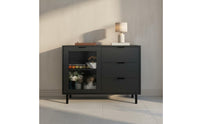 Large Capacity Dining Room Credenza Geometric Pattern Textured Door Storage Cabinet Adjustable Shelves Household Furniture for Hallway