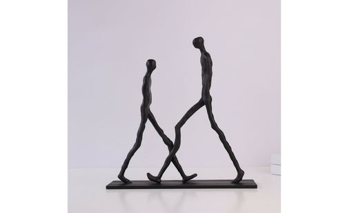 Matte Black Walking Figures Sculpture Minimalist Sculpture with Base Modern Metal Statue Abstract for Interior Designers, Entryway Table, Bookshelf, Office Desk